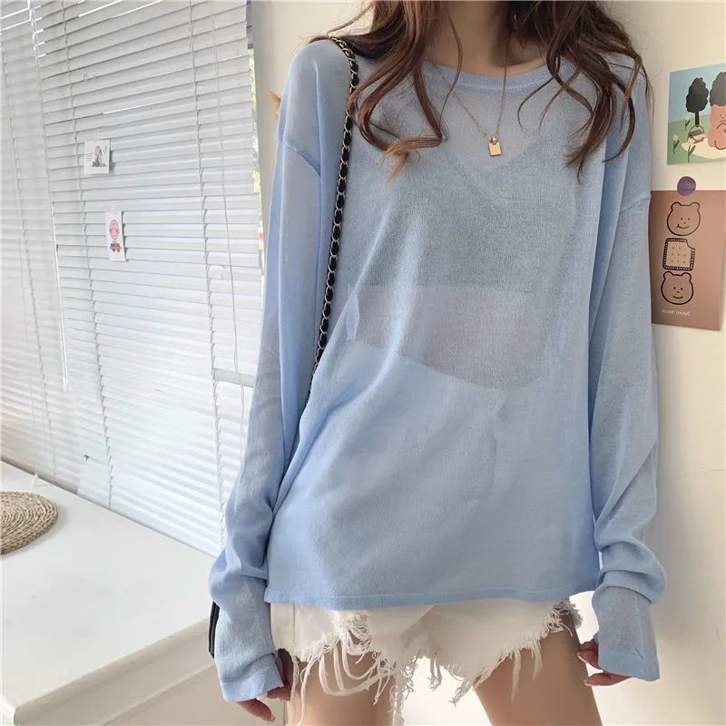 Extra Large Size 150.00kg Long Sleeve Sun Protection T-shirt Women's 2022 Summer Thin Loose Bottoming Shirt Top Ins Fashion