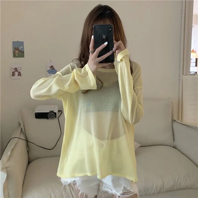 Extra Large Size 150.00kg Long Sleeve Sun Protection T-shirt Women's 2022 Summer Thin Loose Bottoming Shirt Top Ins Fashion