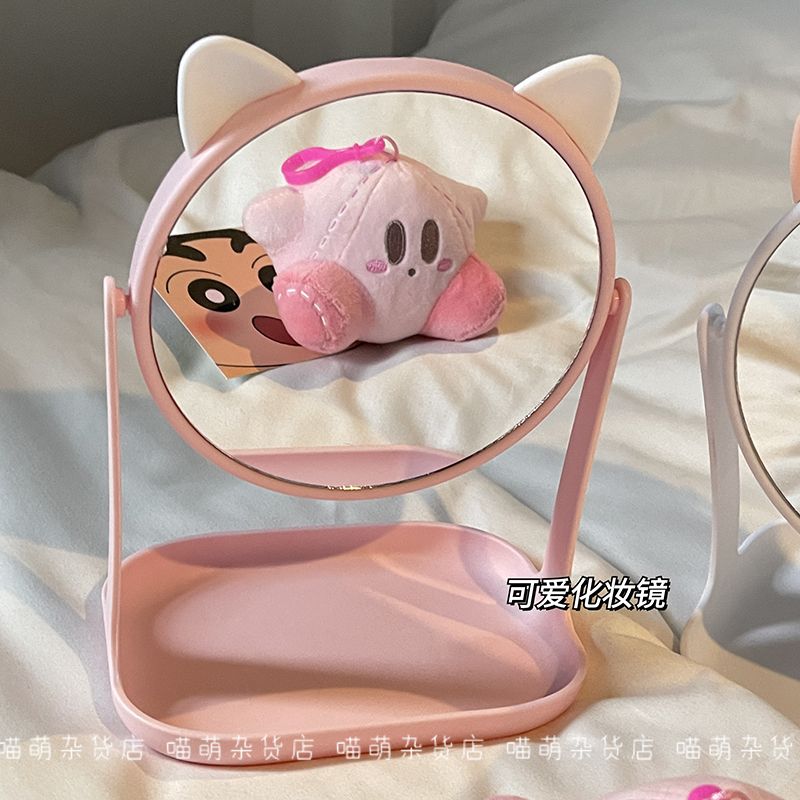 Simple Table Mirror Cat Ears Dormitory Desktop Storage Makeup Mirror Korean Style Girl Heart Princess Beauty Dressing Mirror