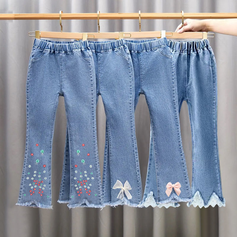 children‘s clothing girls‘ jeans 2022 spring and autumn new versatile medium and big children stretch flared pants little girl casual trousers