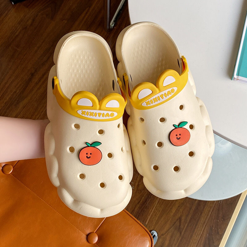Korean Style Student Cute Cartoon Poop Hole Shoes Men's and Women's Summer Outerwear Thick Bottom Toe Cap Sandals Beach