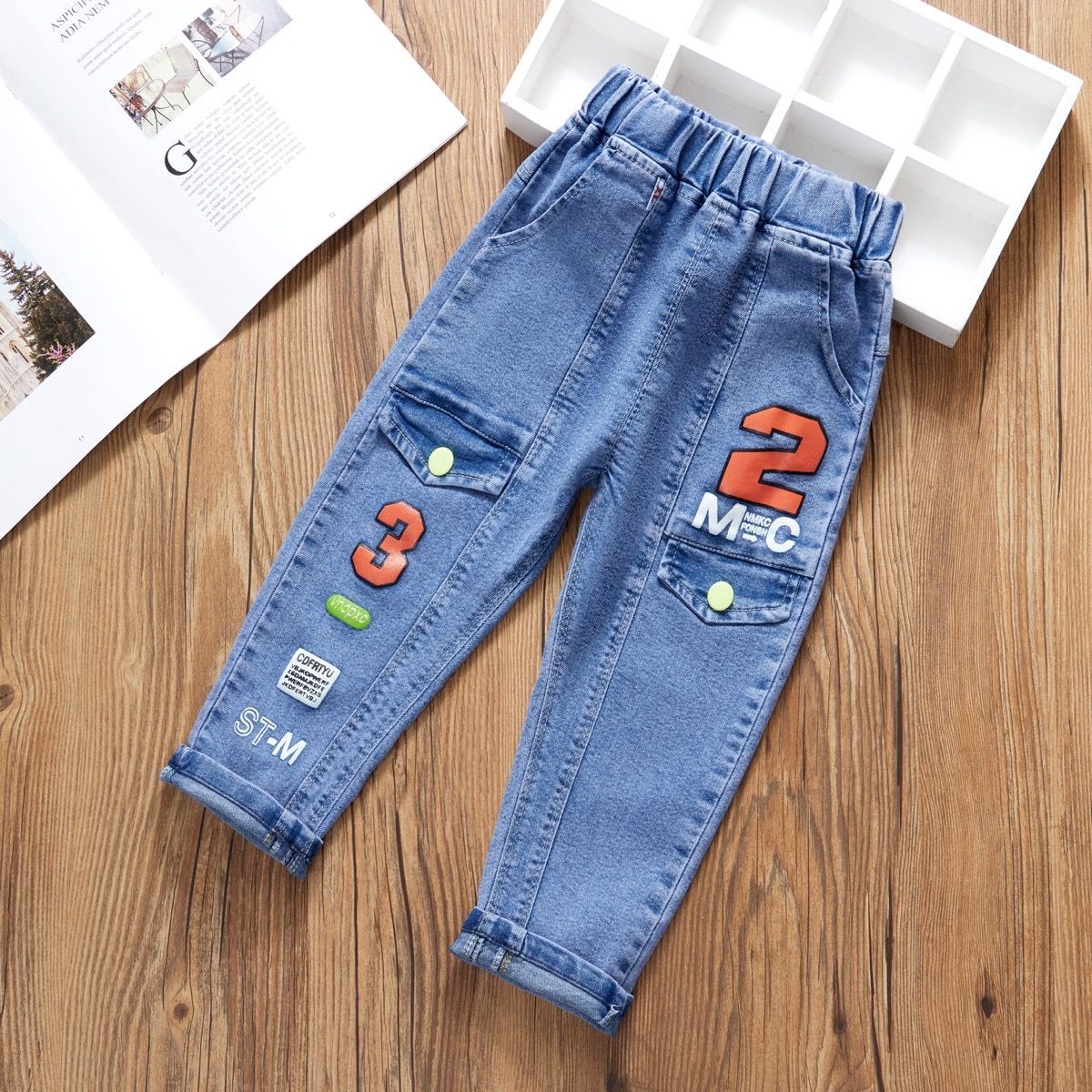 Baby Spring and Autumn Korean Style Jeans Boys Children and Teens Trousers 5-6-7-8 Years Old Stretch Pants Autumn Trousers