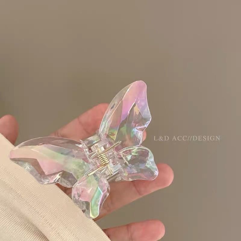 Am1013 Crystal Butterfly Barrettes Fairy Hair Claw Colorful Transparent Shark Clip Japanese and Korean Head Sweet Beauty Hair Accessories