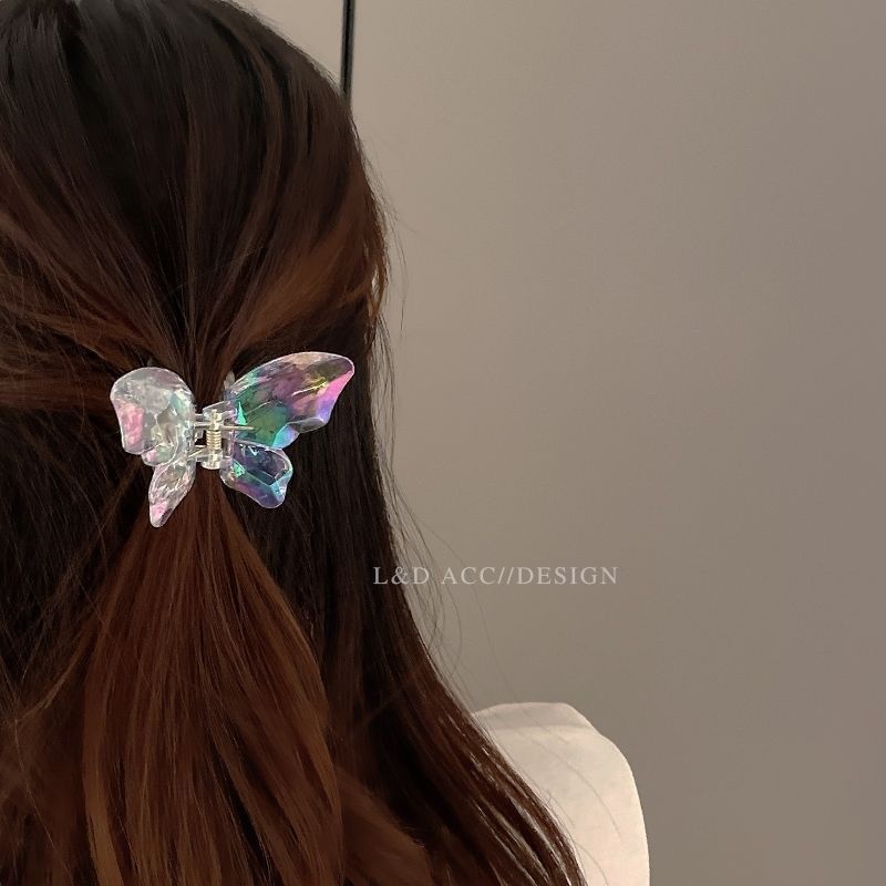 Am1013 Crystal Butterfly Barrettes Fairy Hair Claw Colorful Transparent Shark Clip Japanese and Korean Head Sweet Beauty Hair Accessories