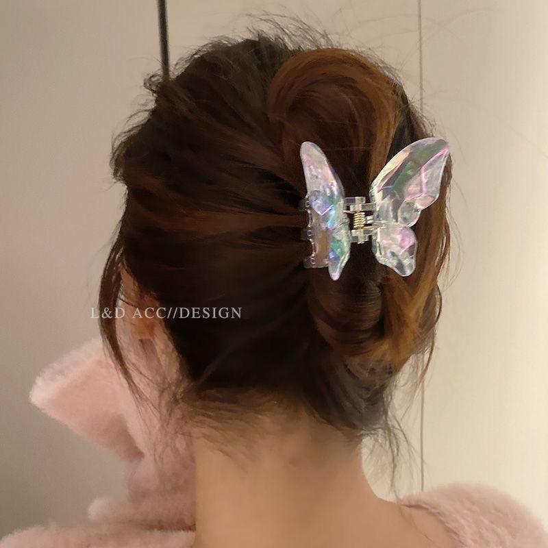 Am1013 Crystal Butterfly Barrettes Fairy Hair Claw Colorful Transparent Shark Clip Japanese and Korean Head Sweet Beauty Hair Accessories