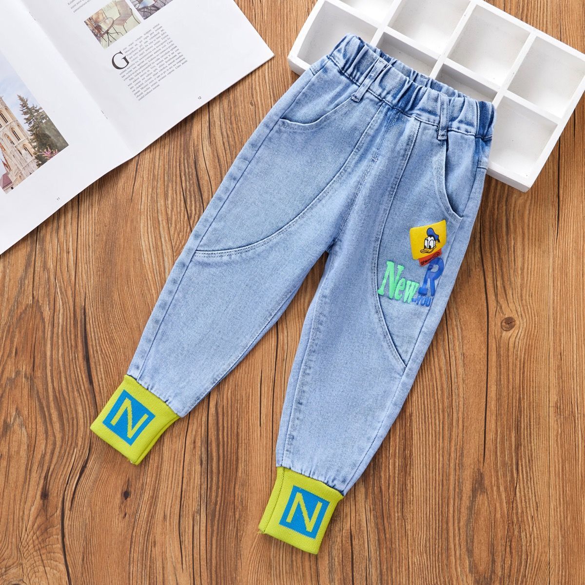 Baby Spring and Autumn Korean Style Jeans Boys Children and Teens Trousers 5-6-7-8 Years Old Stretch Pants Autumn Trousers