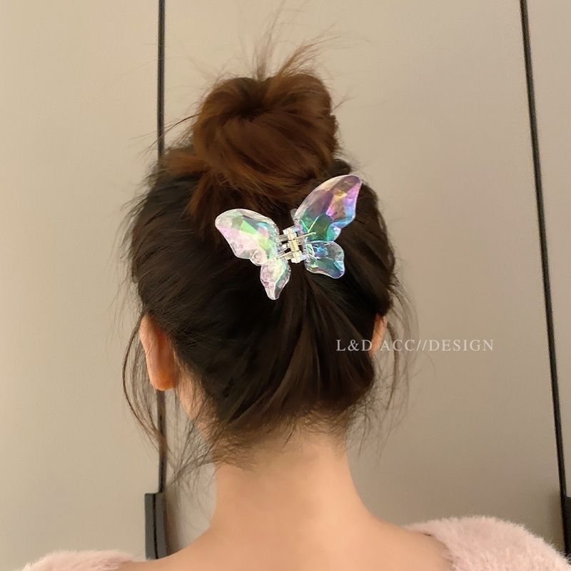 Am1013 Crystal Butterfly Barrettes Fairy Hair Claw Colorful Transparent Shark Clip Japanese and Korean Head Sweet Beauty Hair Accessories