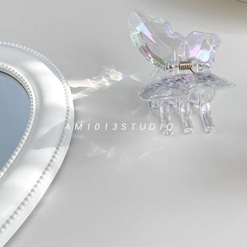 Am1013 Crystal Butterfly Barrettes Fairy Hair Claw Colorful Transparent Shark Clip Japanese and Korean Head Sweet Beauty Hair Accessories