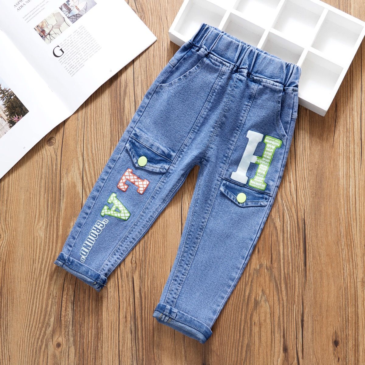 Baby Spring and Autumn Korean Style Jeans Boys Children and Teens Trousers 5-6-7-8 Years Old Stretch Pants Autumn Trousers