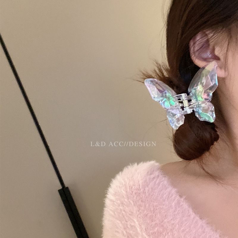 Am1013 Crystal Butterfly Barrettes Fairy Hair Claw Colorful Transparent Shark Clip Japanese and Korean Head Sweet Beauty Hair Accessories