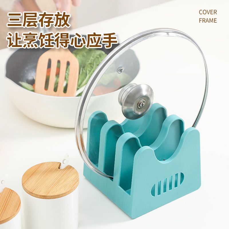 Rack for Putting Pot Cover Sitting Kitchen Desktop with Water Collection Tray Multi-Layer Pot Cover Chopping Board Rack Spatula Dish Storage Rack