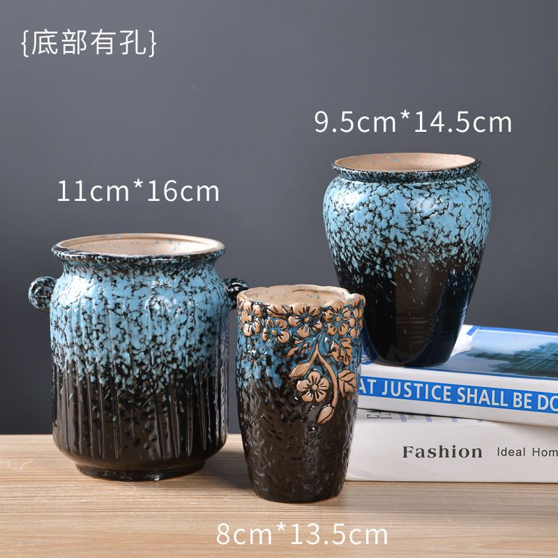 Ceramic Flower Pot Succulent Flower Large Pot Creative Simple Retro New Shallow Mouth Large Diameter Combination Ceramic Special Offer