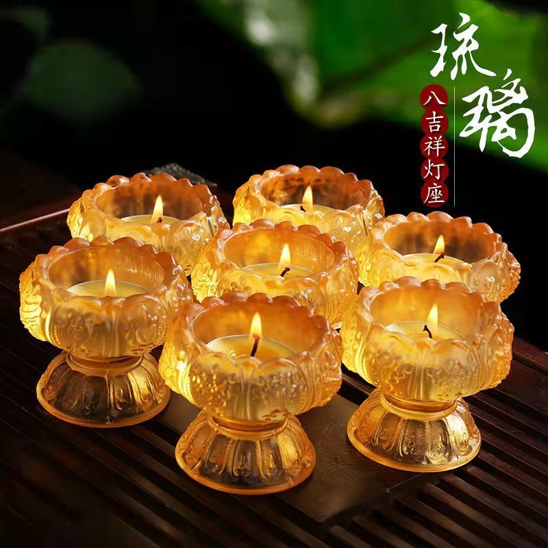 colored glaze lotus eight auspicious symbols butter lamp holder candlestick lamp holder buddha supplies candlestick decoration household