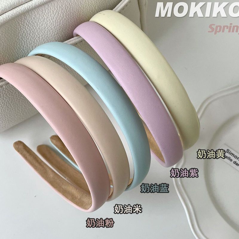 2023 Spring New Cream Mousse Leather Headband Candy Color Headband Fairy Girl's Hair Hoop Japanese and Korean Hair Accessories