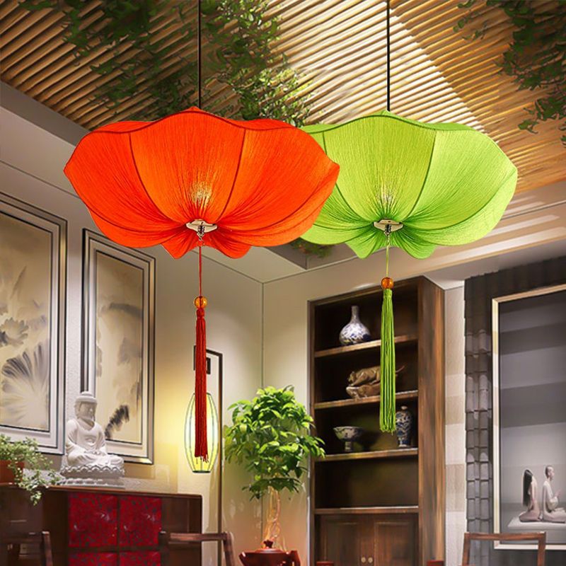 Lantern Decoration Hot Pot Restaurant Restaurant Ding Room Wedding Fabric Aisle Corridor Chandelier National Fashion Chinese Style Lotus Leaf Festive Lantern