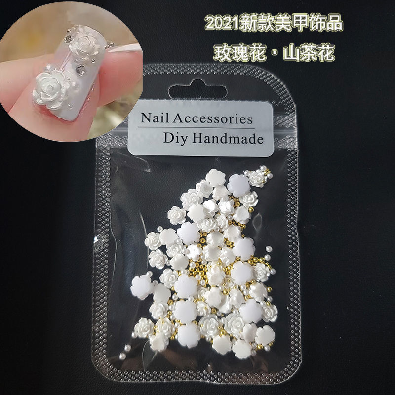 internet celebrity nail art camellia ornament three-dimensional white flowers rose nail art accessories japanese magic aurora nail art