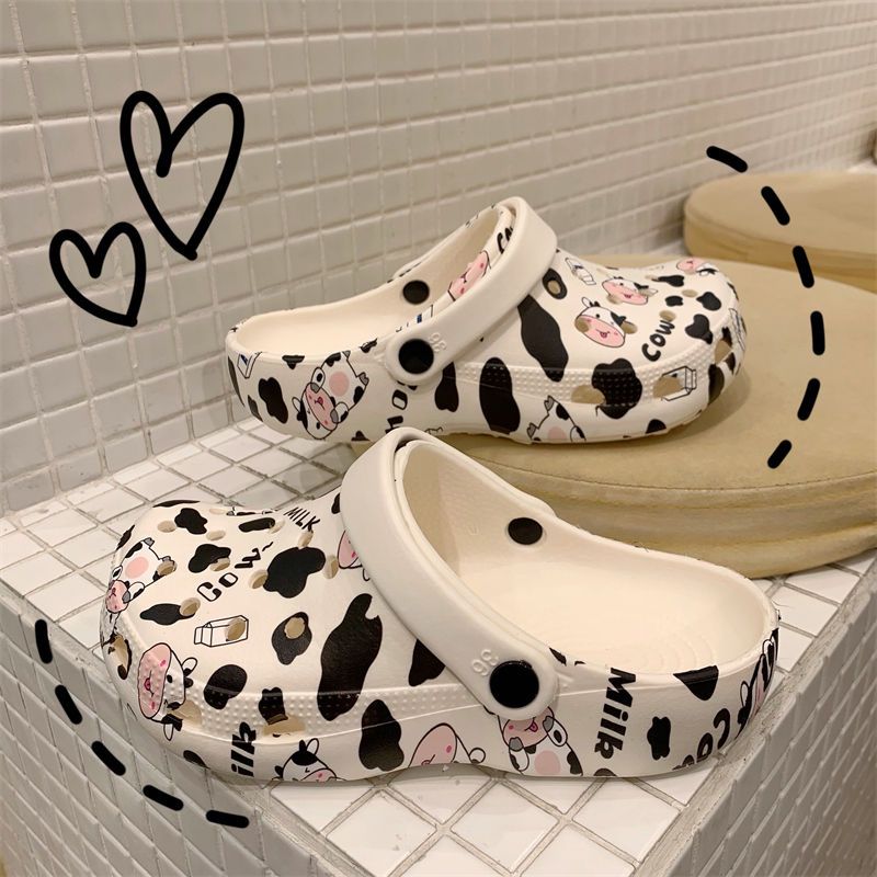 women‘s hole shoes ins trendy cute girl‘s heart feeling of shit soft back thick back outer wear closed toe beach slippers women‘s summer