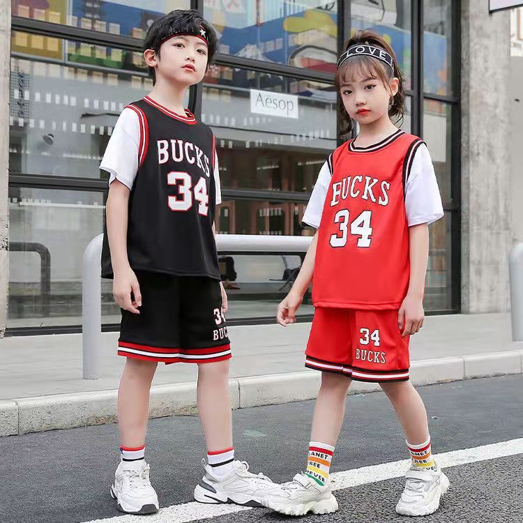 boys‘ sports quick-drying basketball wear summer new girls‘ casual short-sleeved two-piece suit medium and big children fashion suit fashion