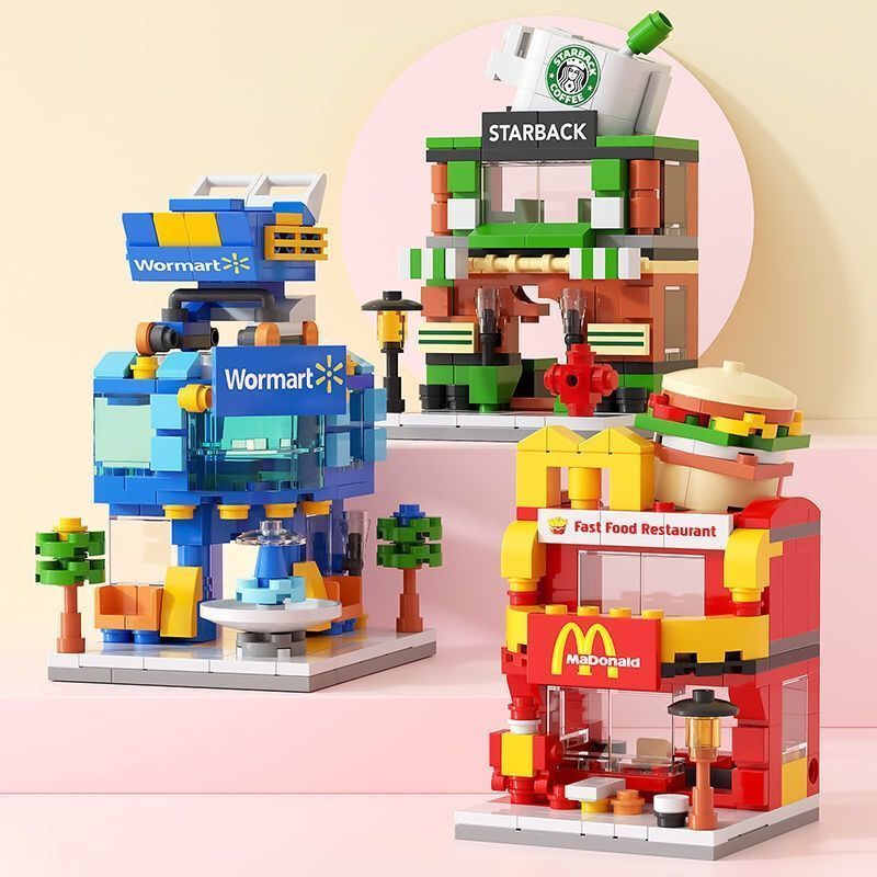 compatible with lego mini street view building blocks city snacks children educational assembly small particle building toys for boys and girls