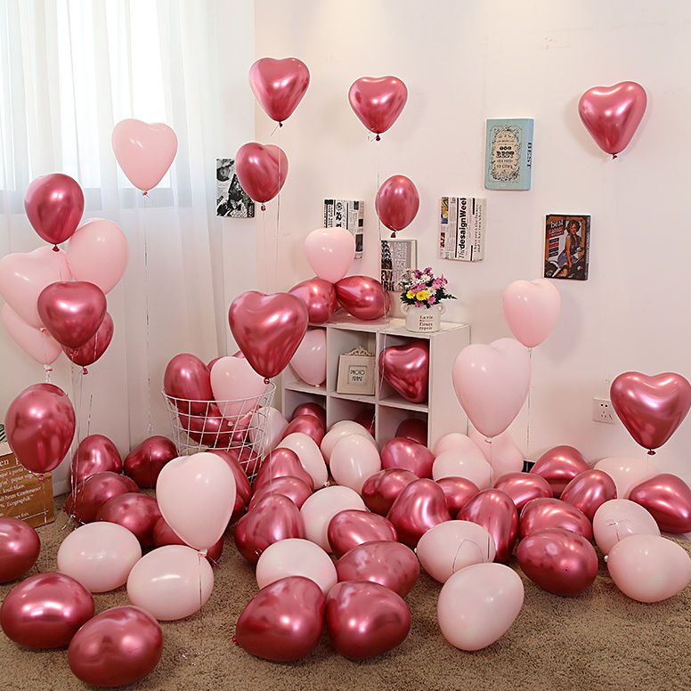 Wedding Wedding Ceremony Wedding Room Decoration Metal Heart Heart Shaped Pink Balloon Female Engagement Bedroom Scene Layout