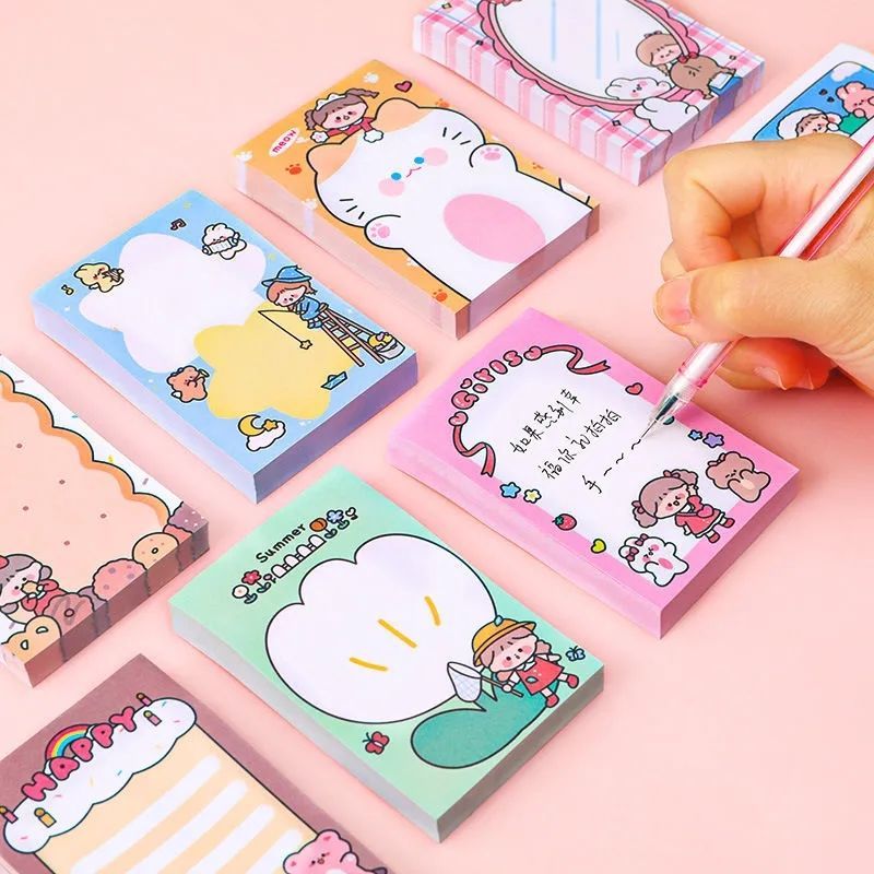 Cute Cartoon Doodle Girl Sticky Notes Internet Celebrity Student Girl Heart Note Sticker Learning Message Notepad 80 Pieces