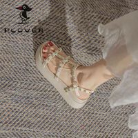 PLOVER啄木鸟厚底凉鞋女夏季新款仙女风铆钉罗马凉鞋女平底百搭潮
