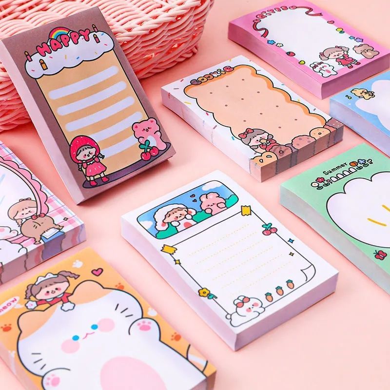 Cute Cartoon Doodle Girl Sticky Notes Internet Celebrity Student Girl Heart Note Sticker Learning Message Notepad 80 Pieces