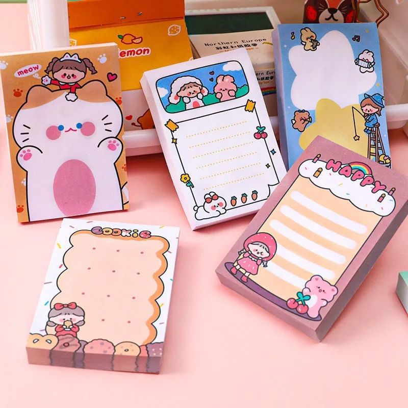 Cute Cartoon Doodle Girl Sticky Notes Internet Celebrity Student Girl Heart Note Sticker Learning Message Notepad 80 Pieces