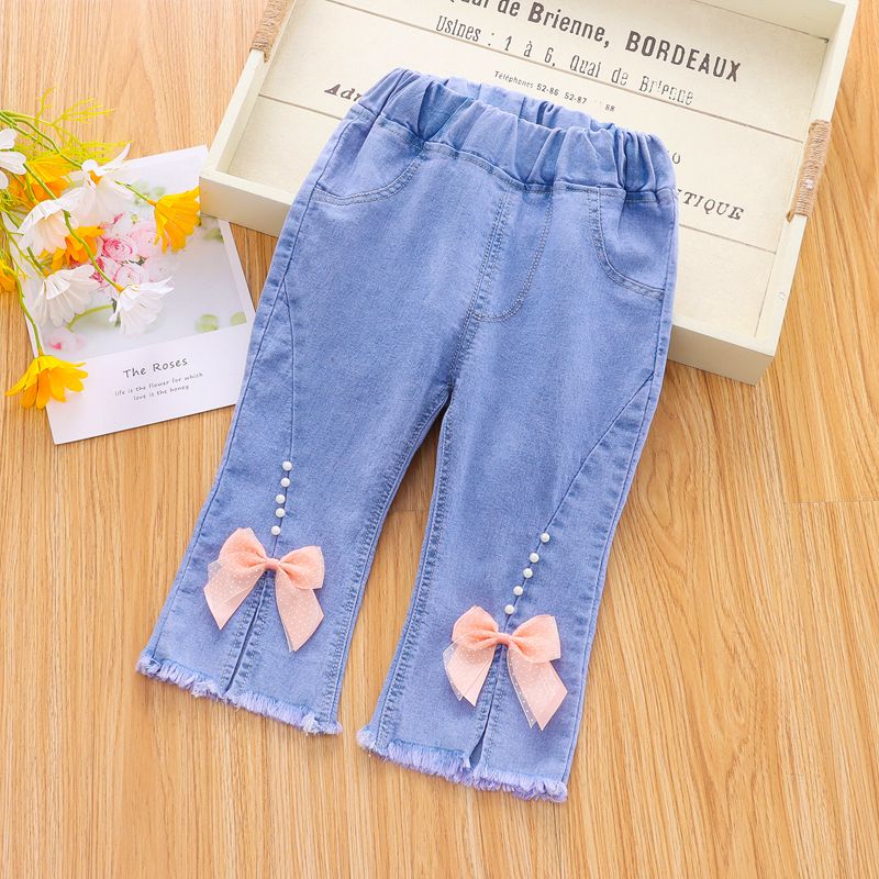 ins girls‘ pants summer western style children‘s calf-length pants middle pants thin outer wear baby and infant internet celebrity jeans