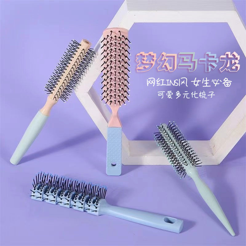 round brush cylinder hairbrush rolling comb massage comb anti-static household cute dream macaron color comb female student