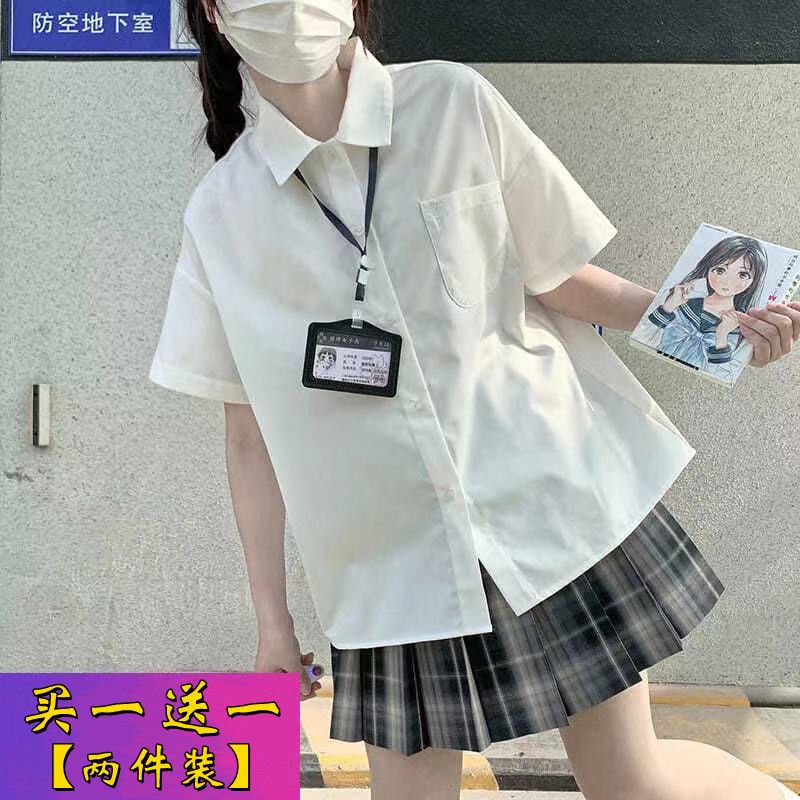 jk uniform white short-sleeved shirt female student korean style loose summer basic japanese style shirt coat female top