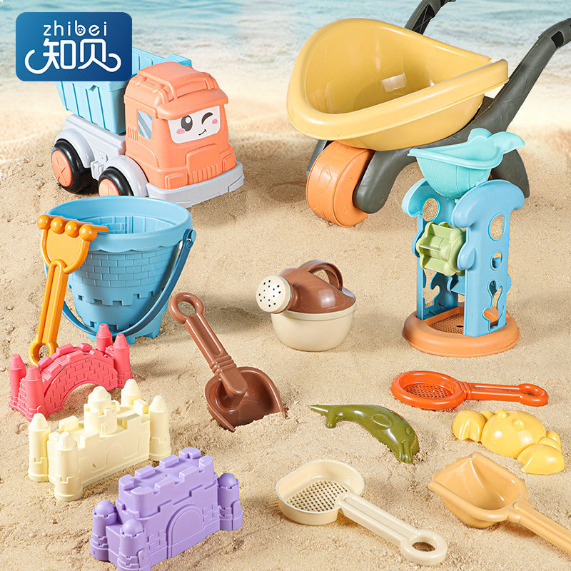 children‘s beach toy car baby playing in water sand digging tools hourglass shovel barrels of seaside sand playing suit sand basin