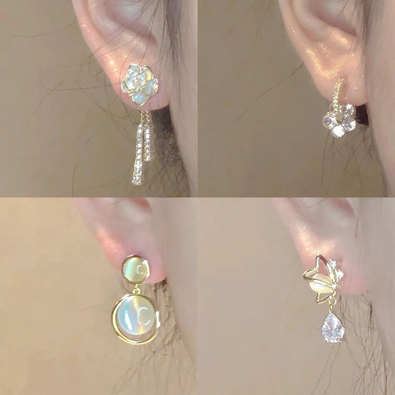 One Style for Dual-Wear Lady Camellia Earrings 2023 New Trendy Shiny Diamond Tassel High-Grade Long Earrings for Women