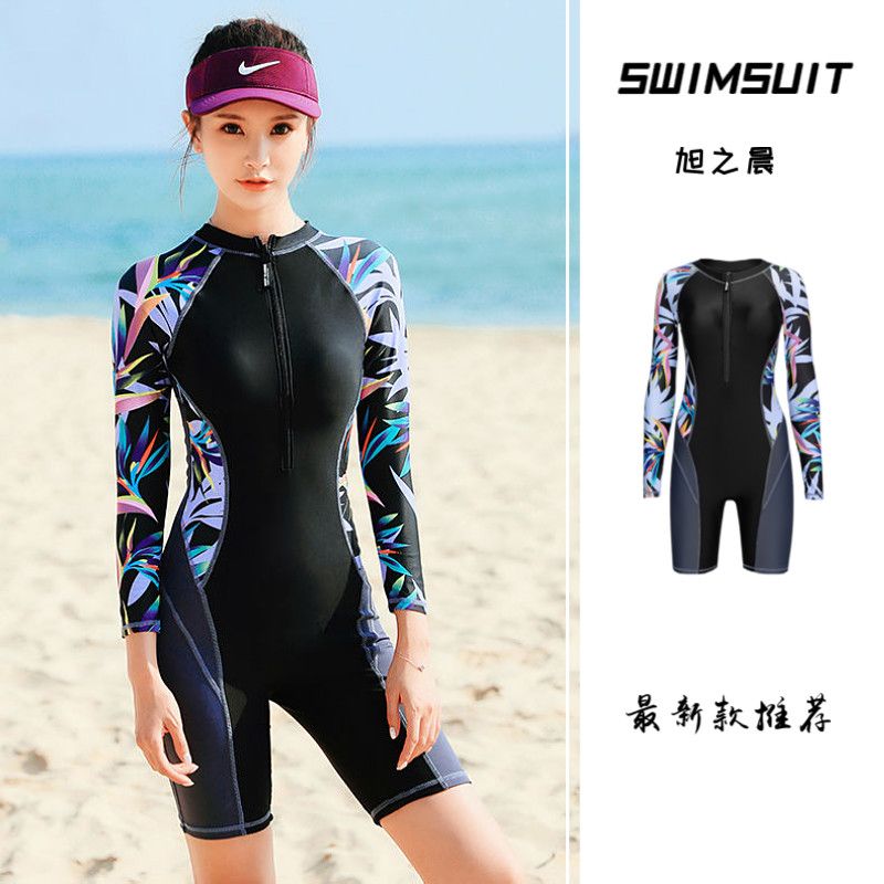 2024 new swimsuit ladies conservative covering belly thin long sleeve sun protection sports plus size one-piece swimming hot spring swimsuit