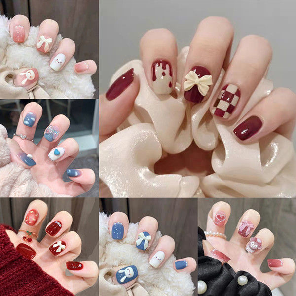 24 pieces of manicure for students fake nails little red book recommendation all-match nail stickers detachable white nail tip finished product