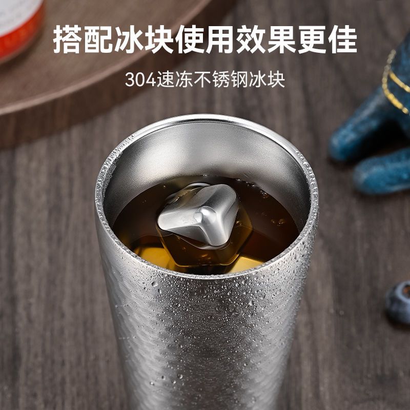 304 Double-Layer Stainless Steel Anti-Scald Anti-Fall Portable Cup Men's Beer Glass Juice Cup Water Cup Office Home Internet Celebrity