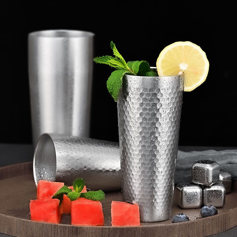 304 Double-Layer Stainless Steel Anti-Scald Anti-Fall Portable Cup Men's Beer Glass Juice Cup Water Cup Office Home Internet Celebrity