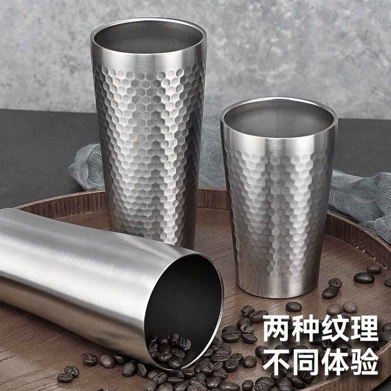 304 Double-Layer Stainless Steel Anti-Scald Anti-Fall Portable Cup Men's Beer Glass Juice Cup Water Cup Office Home Internet Celebrity