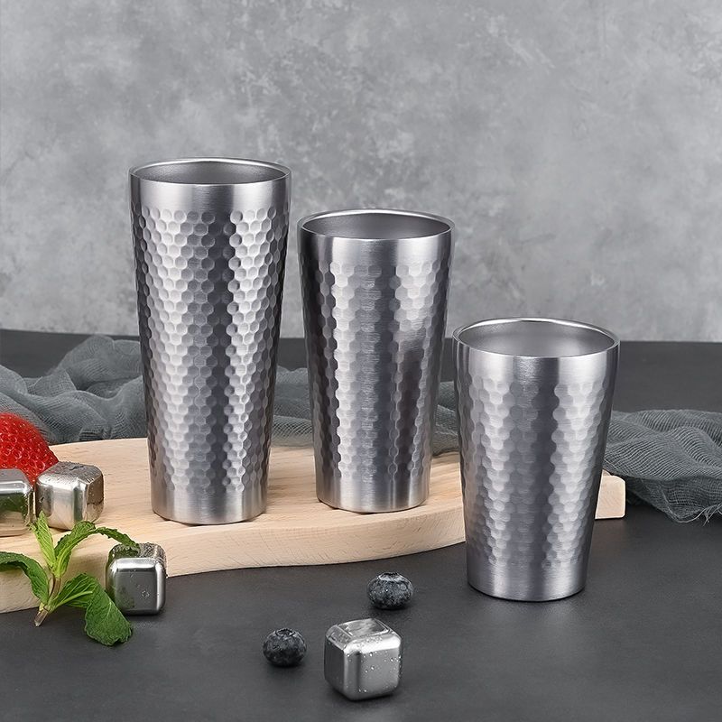 304 Double-Layer Stainless Steel Anti-Scald Anti-Fall Portable Cup Men's Beer Glass Juice Cup Water Cup Office Home Internet Celebrity