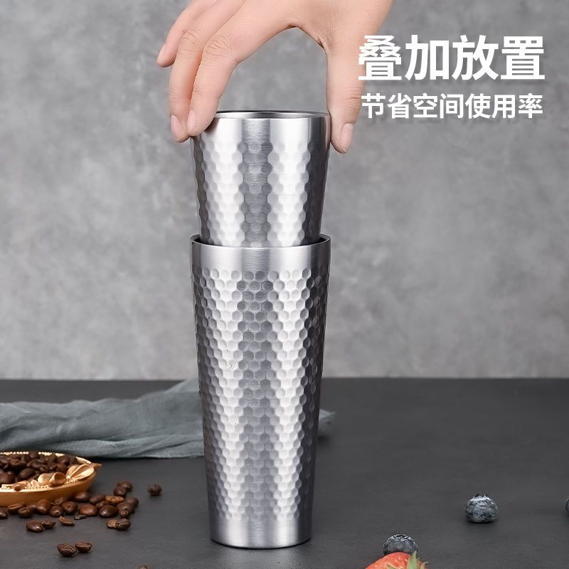 304 Double-Layer Stainless Steel Anti-Scald Anti-Fall Portable Cup Men's Beer Glass Juice Cup Water Cup Office Home Internet Celebrity