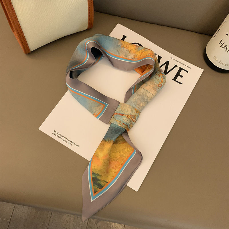 Celebrity Style Lazy Strip Small Silk Scarf Women's All-Match Suit Spring, Autumn and Summer Thin Type Warm Korean Neck Scarf Women