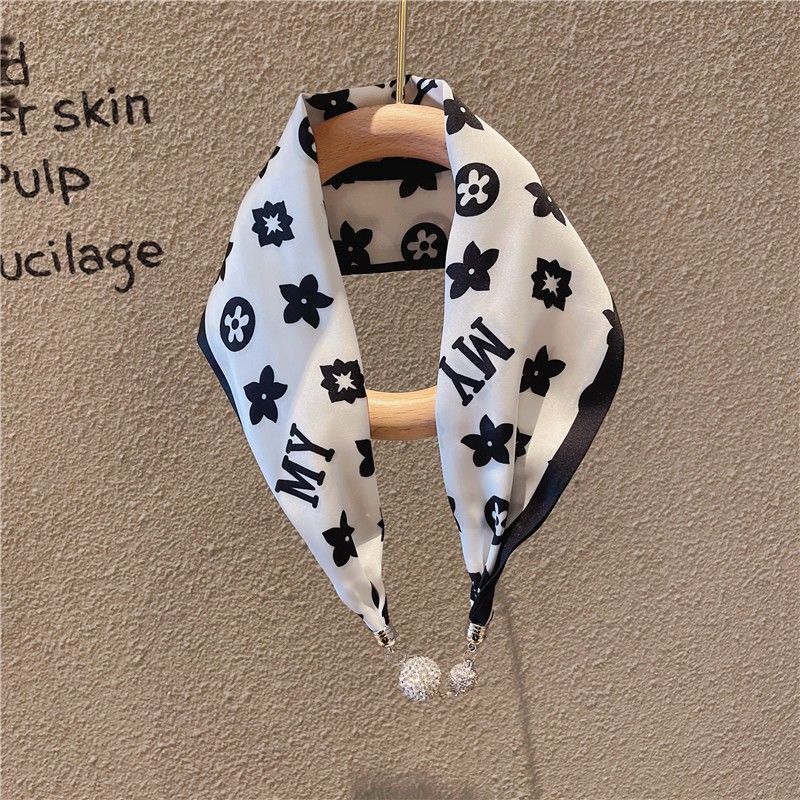 French Retro Lazy Summer Pearl Scarf Necklace Collarbone Scarf Fashionable Elegant Hair Band Women's Thin Scarf