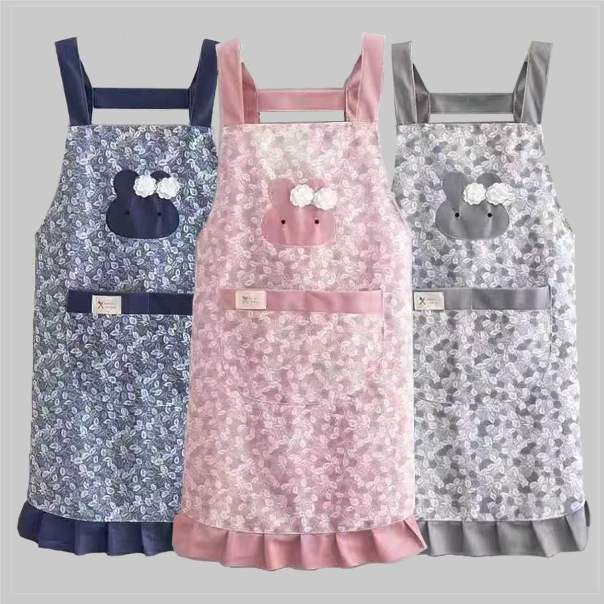 Apron Work Summer Breathable Apron Small Fresh Pocket Lady Household Kitchen Oil-Proof Work Clothes Stain-Resistant