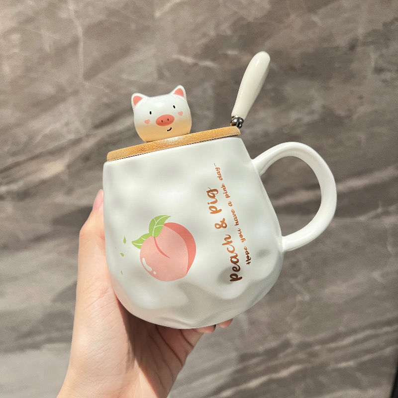 cartoon ins girly love cup ceramic good-looking cute mug with cover spoon household large capacity drinking cup