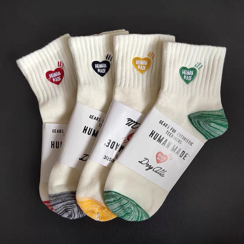 japanese version human heart embroidery line four seasons simplicity retro japanese cute mid-calf length socks men and women pure cotton socks