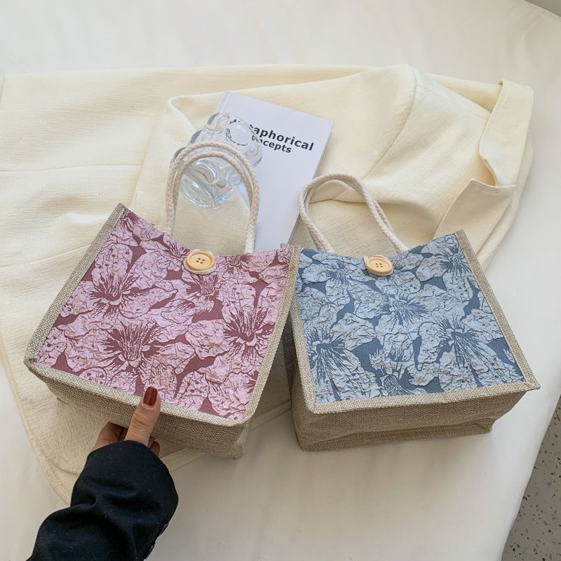INS Handbag Linen Bag Women's out Hand Carrying Lunch Box Lunchbox Bag Women's 2022 Internet Celebrity Work Small Carrying Bag