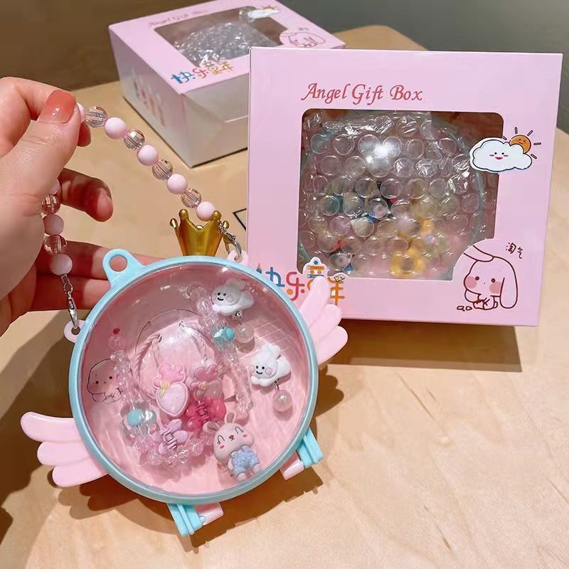 Children's Hair Accessories Gift Box Suit Princess Hairpin Hair Rope Cute Cartoon Pendant Necklace Girl's Birthday Gift Gift