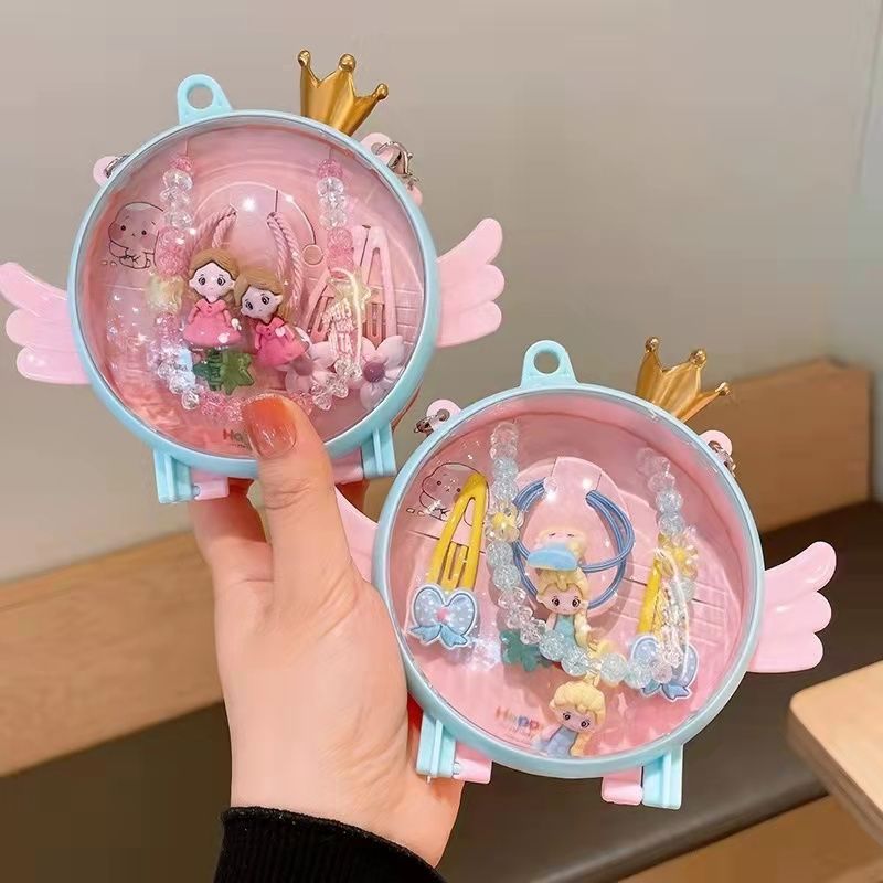 Children's Hair Accessories Gift Box Suit Princess Hairpin Hair Rope Cute Cartoon Pendant Necklace Girl's Birthday Gift Gift