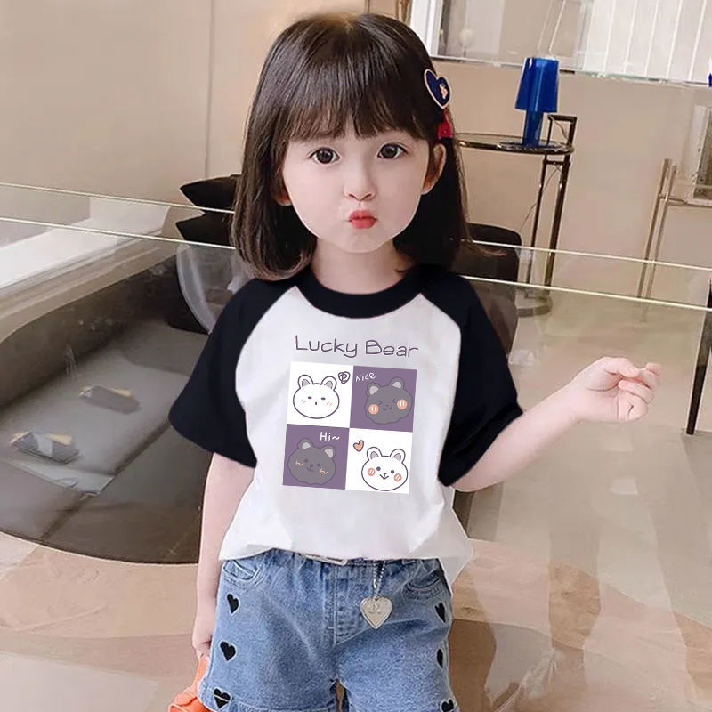 Girls' Short-Sleeved T-shirt Pure Cotton Fashionable Baby Girl 2023 New Internet Hot Top Children Children's Summer Clothing T Fashion