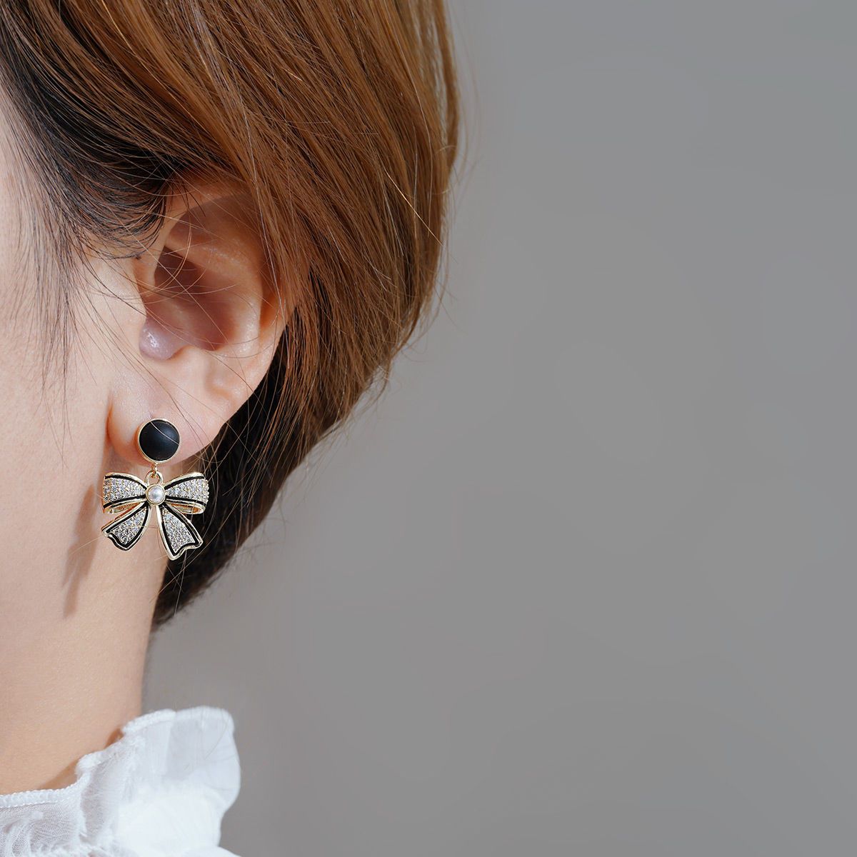 Black Bow Stud Earrings Special Design Sense Hong Kong Style Earrings Advanced Niche Earrings French Hepburn Style Earrings for Women